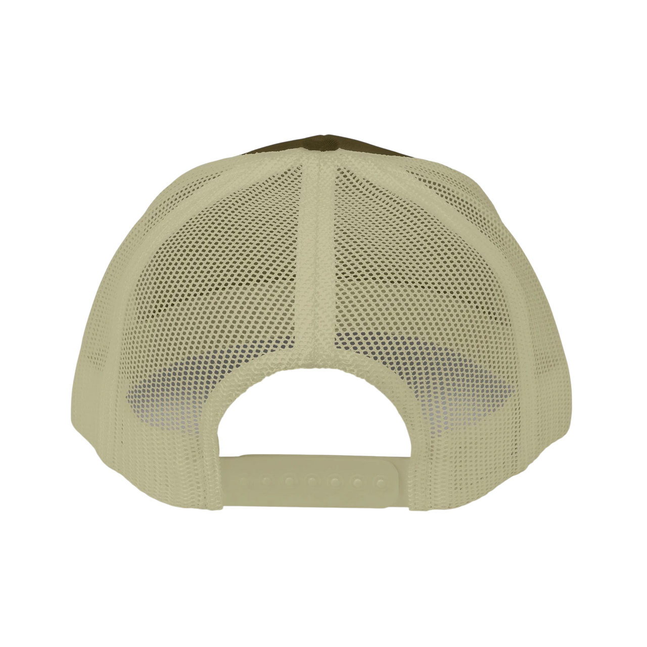 DailyThreadCo. beige trucker cap with breathable mesh back and adjustable snapback closure for fitness training.