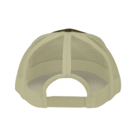 DailyThreadCo. beige trucker cap with breathable mesh back and adjustable snapback closure for fitness training.