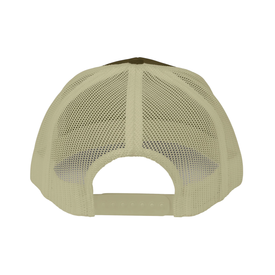 DailyThreadCo. beige trucker cap with breathable mesh back and adjustable snapback closure for fitness training.