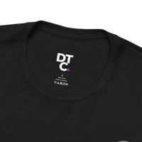 DailyThreadCo. black 100% cotton t-shirt with Gothic church graphic on back and small chest mark.