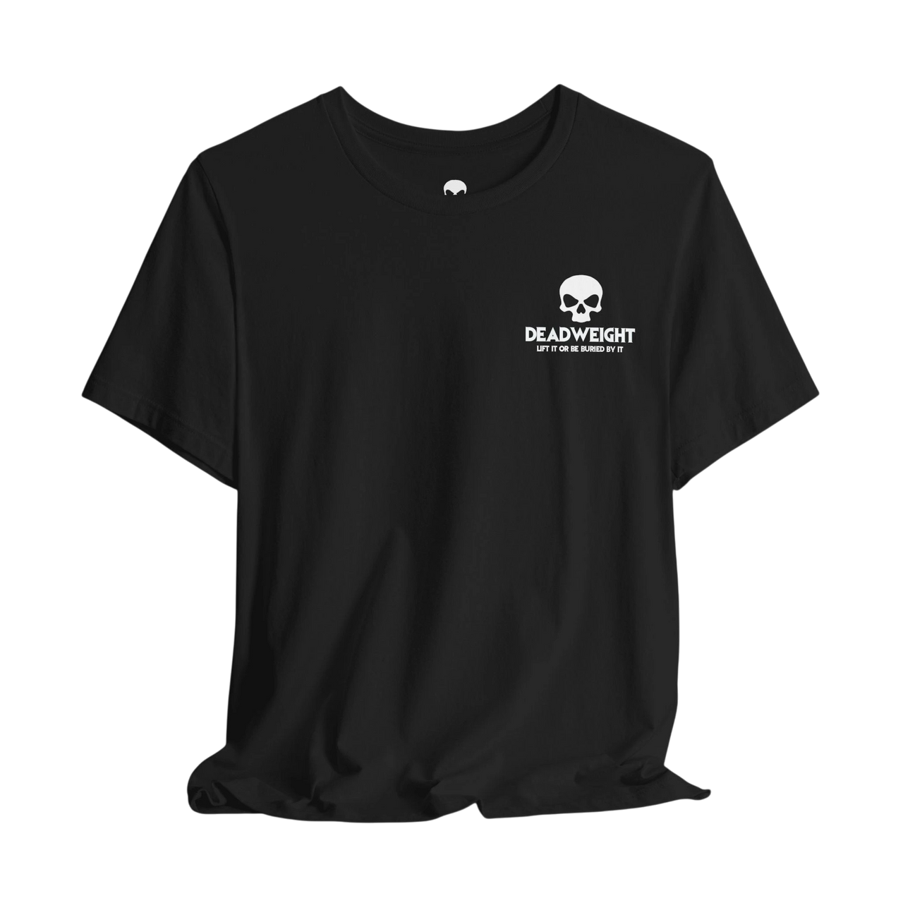 DailyThreadCo. black cotton gym t-shirt featuring a white skull graphic and Deadweight text on the front chest.