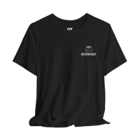 DailyThreadCo. black 100% Airlume cotton t-shirt with crew neck and short sleeves, featuring a small skull graphic and 