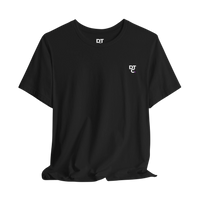 DailyThreadCo. black 100% cotton t-shirt with a small white DT logo on the left chest and a graphic on the back.