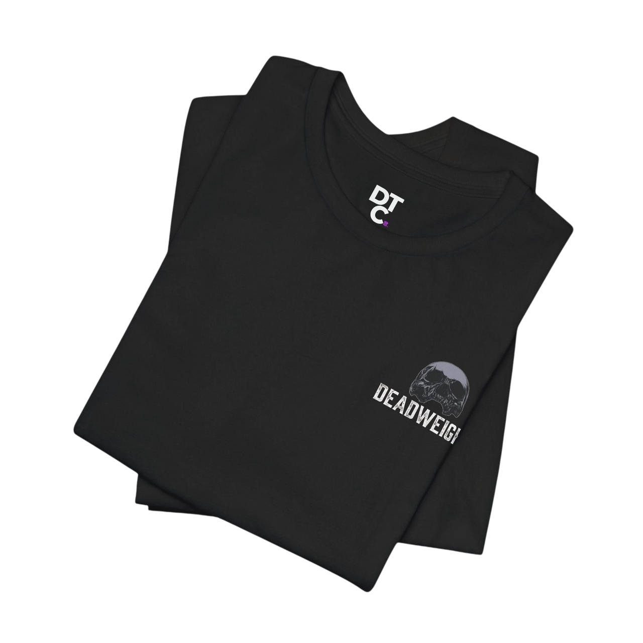 DailyThreadCo. black 100% cotton t-shirt with distressed skull and text graphic on chest and back.