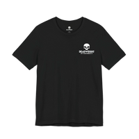 DailyThreadCo. black cotton crew neck training t-shirt with white skull logo graphic on the front chest.