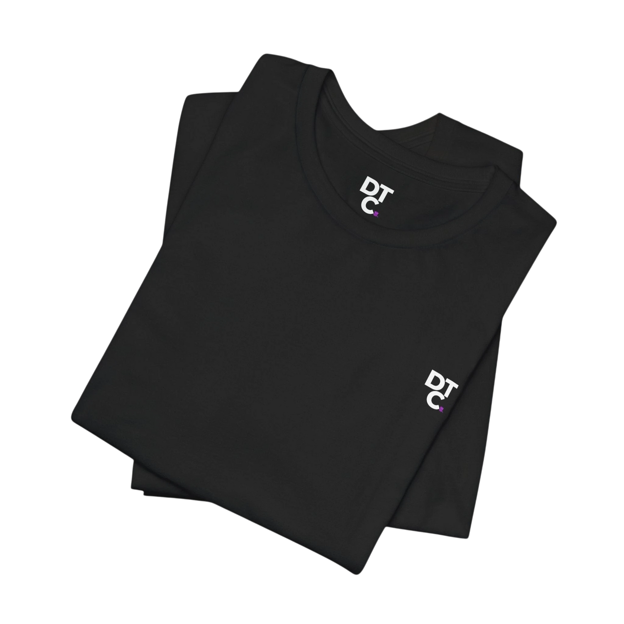 DailyThreadCo. black 100% cotton t-shirt with crew neck and small DTC logo on chest.