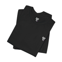 DailyThreadCo. black 100% cotton t-shirt with crew neck and small DTC logo on chest.