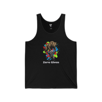 DailyThreadCo. black cotton graphic tank top with a bear lifting a honey badger and colorful paint splatters. Text reads 