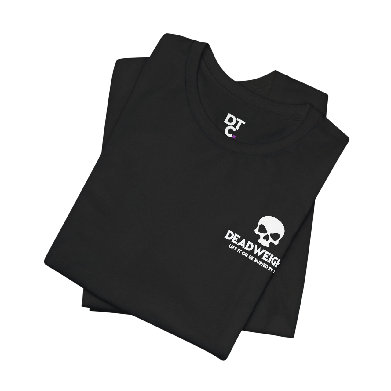 DailyThreadCo. black cotton t-shirt with a white skull graphic and Deadweight text on the chest.