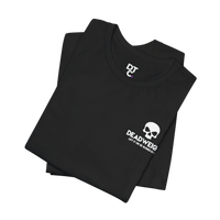 DailyThreadCo. black cotton gym t-shirt featuring a white skull chest graphic and motivational text.