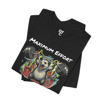 DailyThreadCo. black 100% cotton t-shirt with a graphic of a possum lifting a barbell with the text 