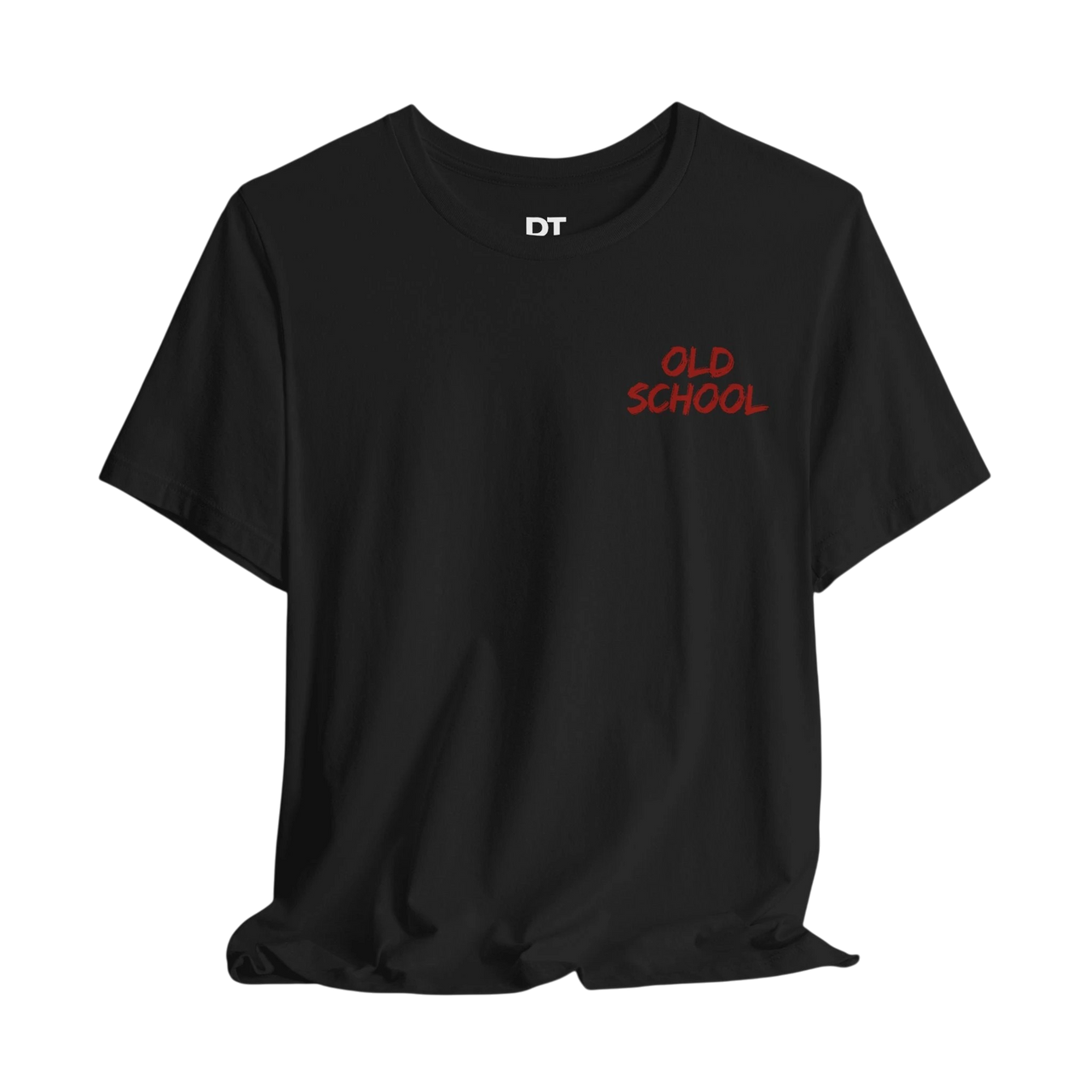DailyThreadCo. black 100% cotton t-shirt with red 'OLD SCHOOL' graphic on the chest and 'OLD SCHOOL PLATE BANGERS' on the back.