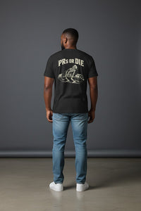 DailyThreadCo. black 100% cotton t-shirt with skeleton deadlifting graphic and 