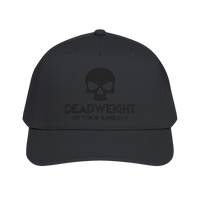 DailyThreadCo. black structured baseball cap with embroidered skull graphic and Deadweight text on the front panel.