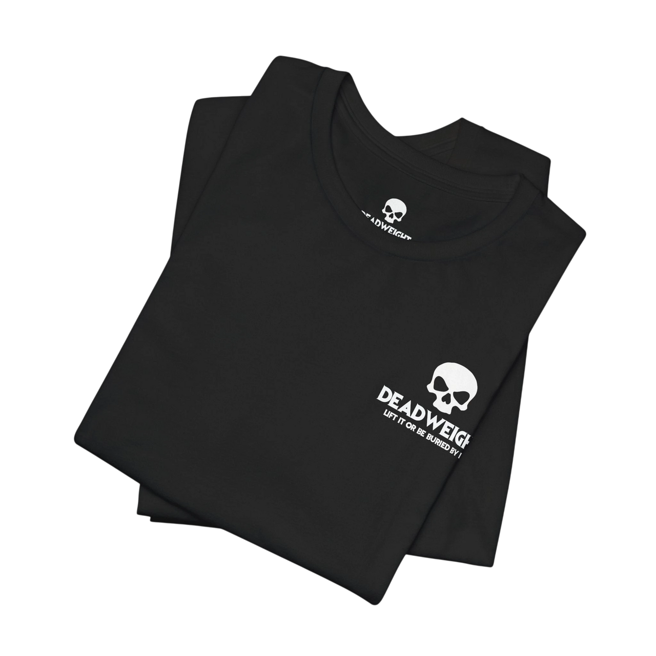 DailyThreadCo. black cotton t-shirt featuring a white skull logo and motivational text on the chest.