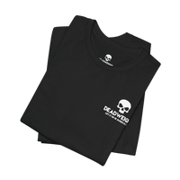 DailyThreadCo. black cotton t-shirt featuring a white skull logo and motivational text on the chest.