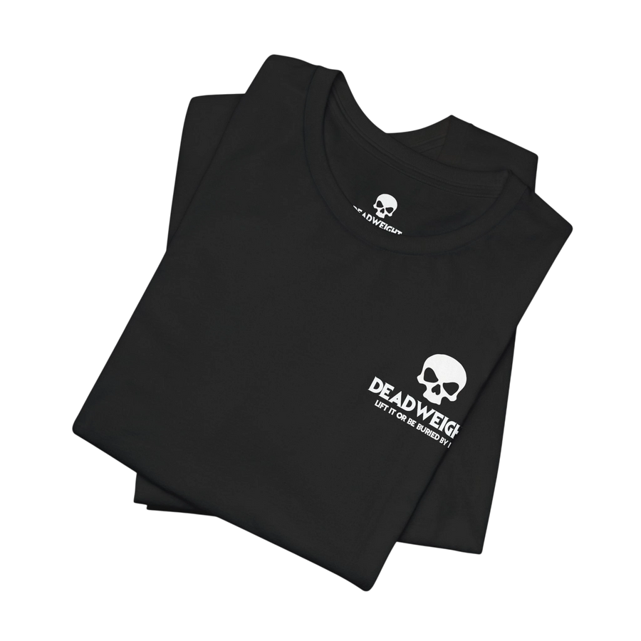 DailyThreadCo. black cotton t-shirt featuring a white skull logo and motivational text on the chest.