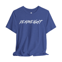 DailyThreadCo. blue crew-neck gym t-shirt with white jagged DEADWEIGHT graphic on the chest.