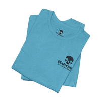 DailyThreadCo. blue cotton crew neck t-shirt with a small black skull graphic and Deadweight text on the chest.