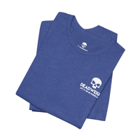 DailyThreadCo. blue heathered cotton crew neck t-shirt with a white skull graphic and Deadweight text on the chest.