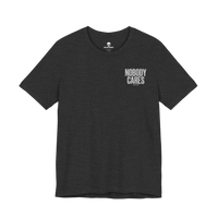 DailyThreadCo. charcoal grey graphic t-shirt with Nobody Cares text on the chest, made from soft lightweight cotton.