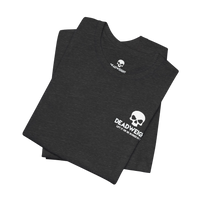 DailyThreadCo. charcoal grey cotton gym t-shirt with white skull logo and Deadweight text on the chest.