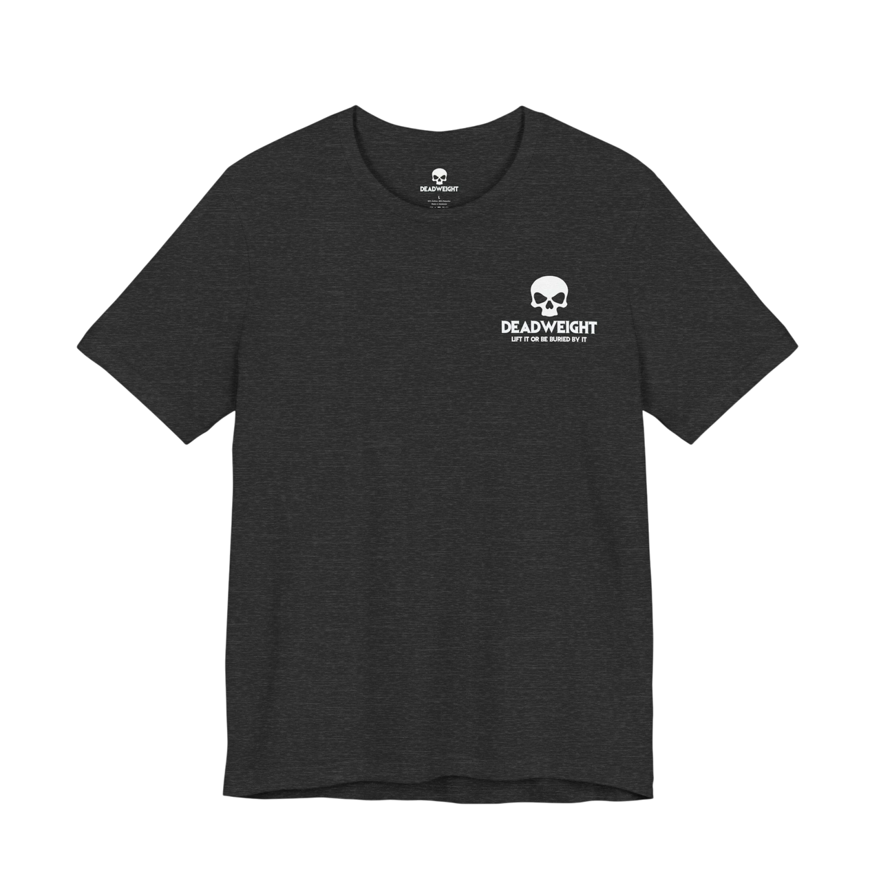 DailyThreadCo. charcoal grey cotton training t-shirt with a white skull logo on the chest.