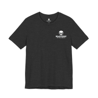 DailyThreadCo. charcoal grey cotton training t-shirt with a white skull logo on the chest.