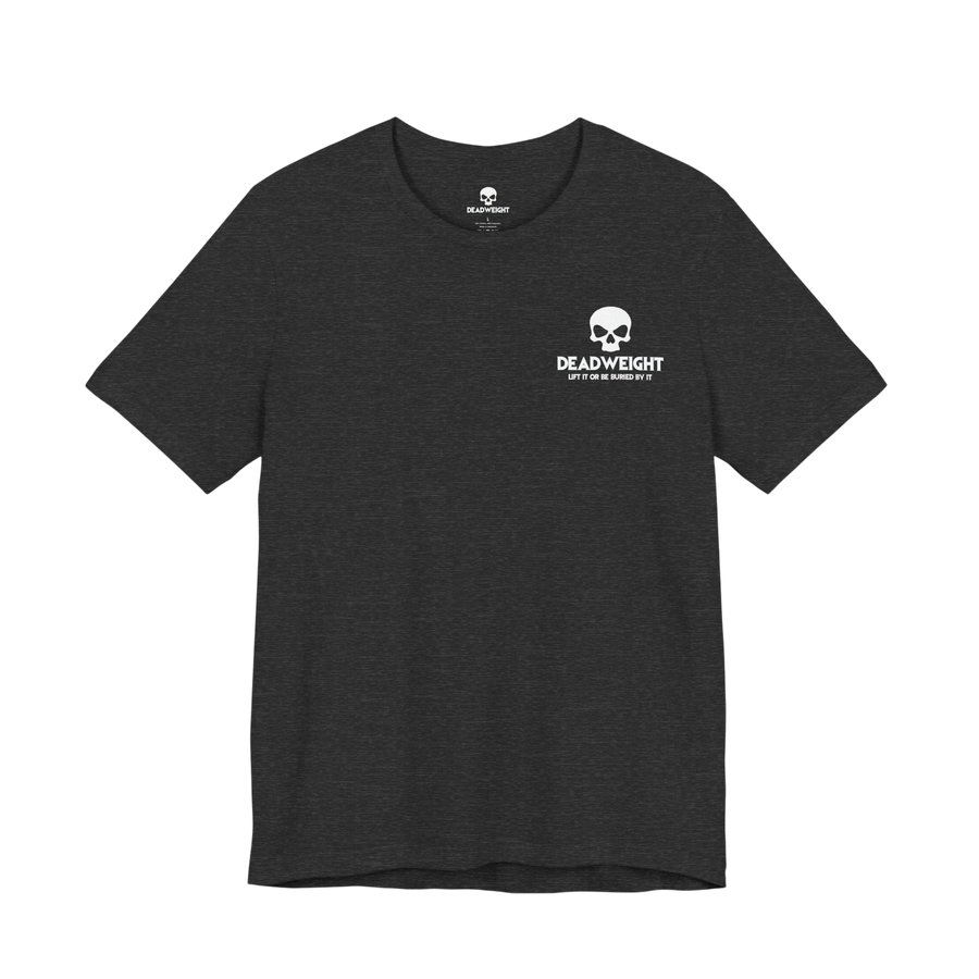 DailyThreadCo. charcoal grey cotton training t-shirt with a white skull logo on the chest.