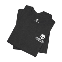 DailyThreadCo. charcoal grey cotton t-shirt with a white skull graphic and Deadweight text on the chest.
