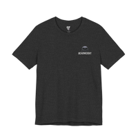 DailyThreadCo. dark grey 100% Airlume cotton crew neck t-shirt with a small skull graphic and 