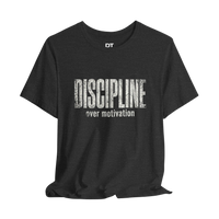DailyThreadCo. dark grey crew neck t-shirt with distressed white text reading 