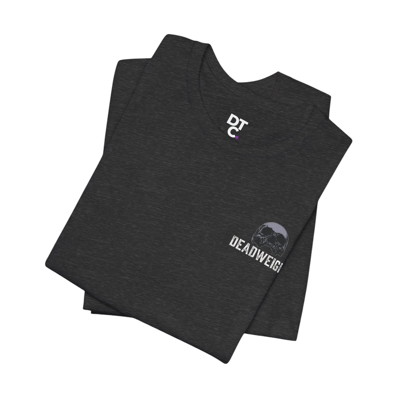 DailyThreadCo. dark grey 100% cotton t-shirt with distressed skull graphic and "DEADWEIGHT" text on front.