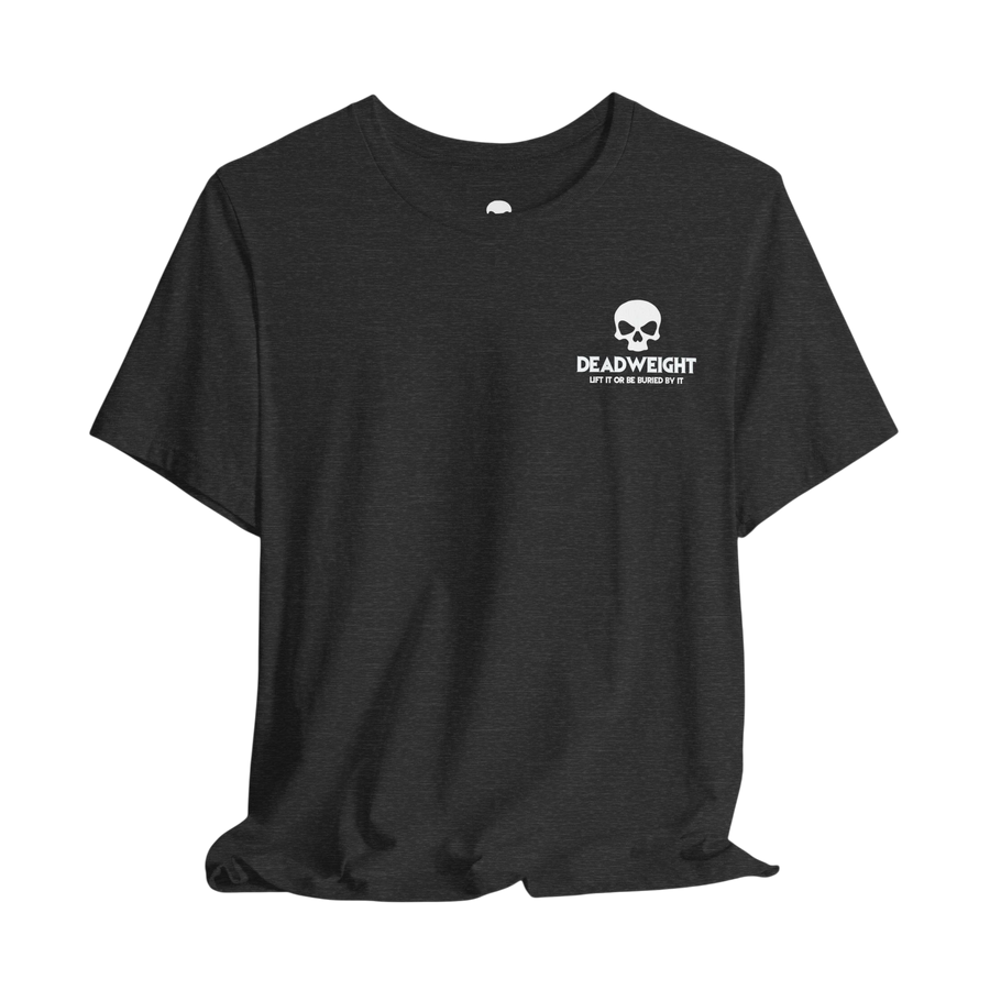 DailyThreadCo. dark grey cotton t-shirt featuring a white skull chest logo and motivational graphic
