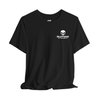 DailyThreadCo. black cotton gym tee with white skull chest emblem and Your Content Is My Warmup text