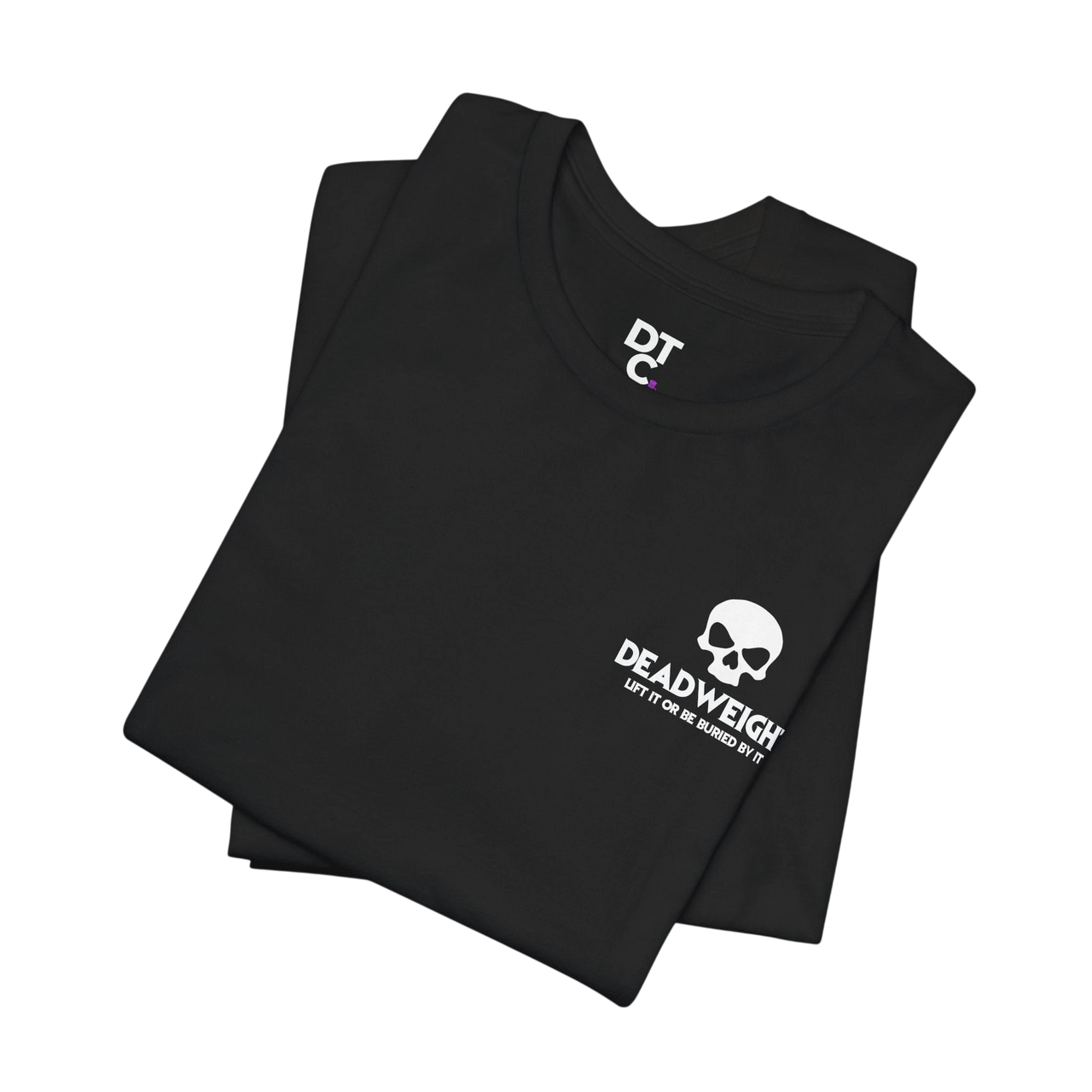 DailyThreadCo. black cotton gym t-shirt featuring a white skull graphic and Deadweight slogan on the chest.
