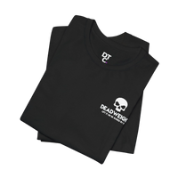 DailyThreadCo. black cotton gym t-shirt featuring a white skull graphic and Deadweight slogan on the chest.