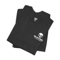 DailyThreadCo. charcoal grey gym t-shirt with a white skull logo and Deadweight text on the chest, soft cotton fabric.