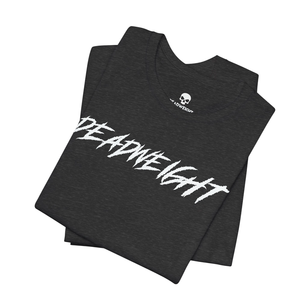 DailyThreadCo. charcoal grey crew-neck gym t-shirt with bold white DEADWEIGHT graphic print on the chest.