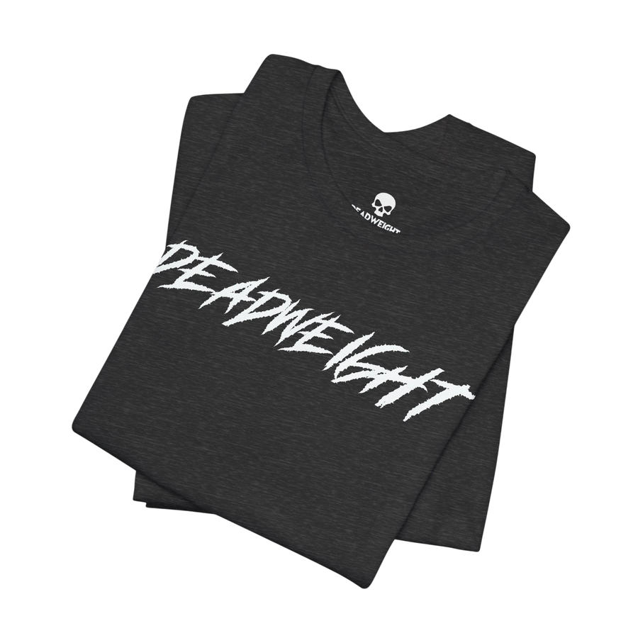 DailyThreadCo. charcoal grey crew-neck gym t-shirt with bold white DEADWEIGHT graphic print on the chest.