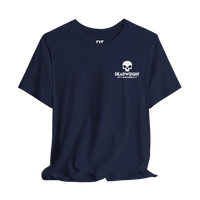 DailyThreadCo. navy blue cotton gym t-shirt with a white skull chest emblem and Deadweight branding.