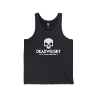 DailyThreadCo. black cotton fitness tank top featuring a white skull graphic and Deadweight text on the chest.