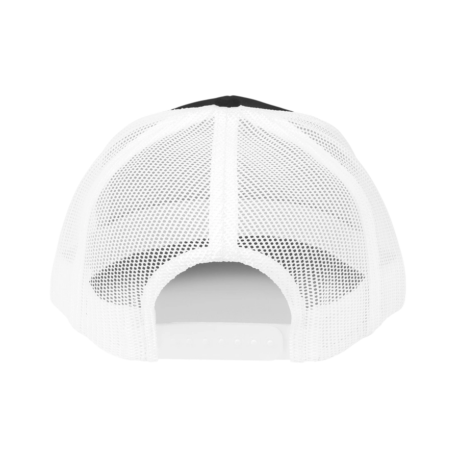 DailyThreadCo. Deadweight skull trucker cap with white breathable mesh back and adjustable plastic snap closure.