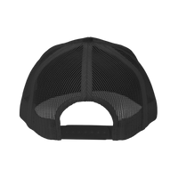 DailyThreadCo. black trucker cap with breathable mesh back and adjustable snap closure for fitness and gym wear.