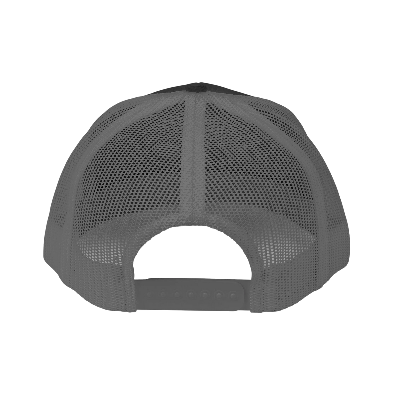 DailyThreadCo. Deadweight skull trucker cap with breathable grey mesh back and adjustable plastic snapback closure.
