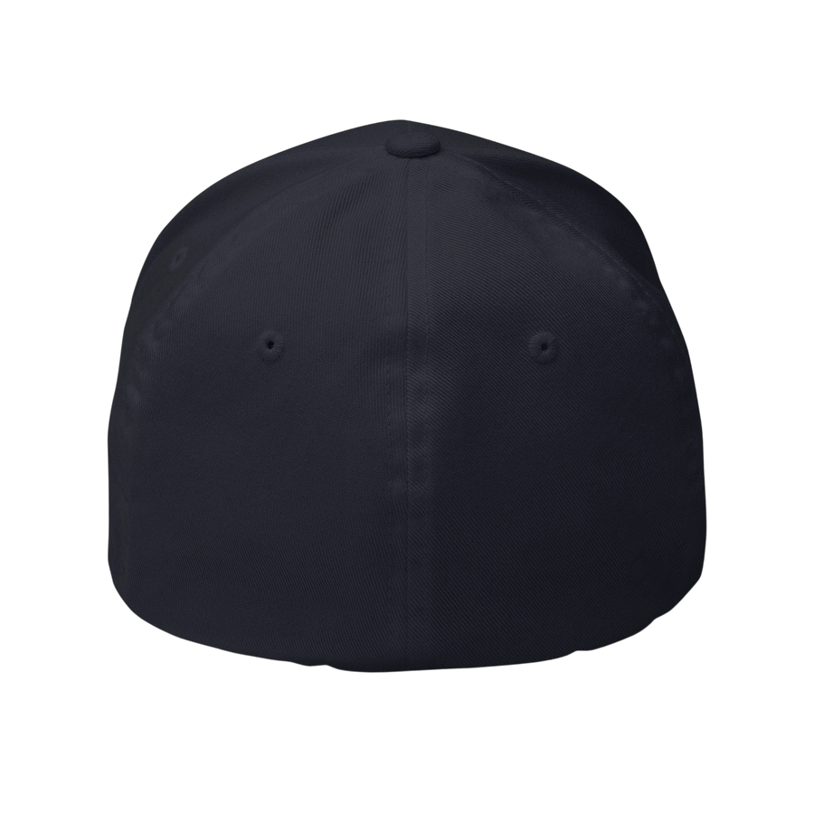 DailyThreadCo. structured Flexfit cap in dark twill with a mid-profile design and curved visor.