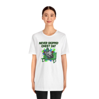 DailyThreadCo. white cotton t-shirt with a graphic of a pigeon on a green bench, text reads 