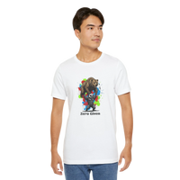 DailyThreadCo. white 100% cotton t-shirt with a graphic of a honey badger lifting a bear, with colorful paint splatters and 'Zero Given' text.