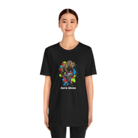DailyThreadCo black 100% cotton t-shirt with 'Zero Given' graphic of a honey badger lifting a bear, set against colorful paint splashes.