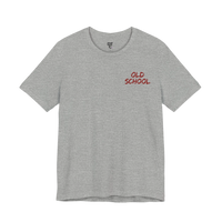 DailyThreadCo. grey 100% cotton t-shirt with red 'OLD SCHOOL' graphic on chest and crew neck.